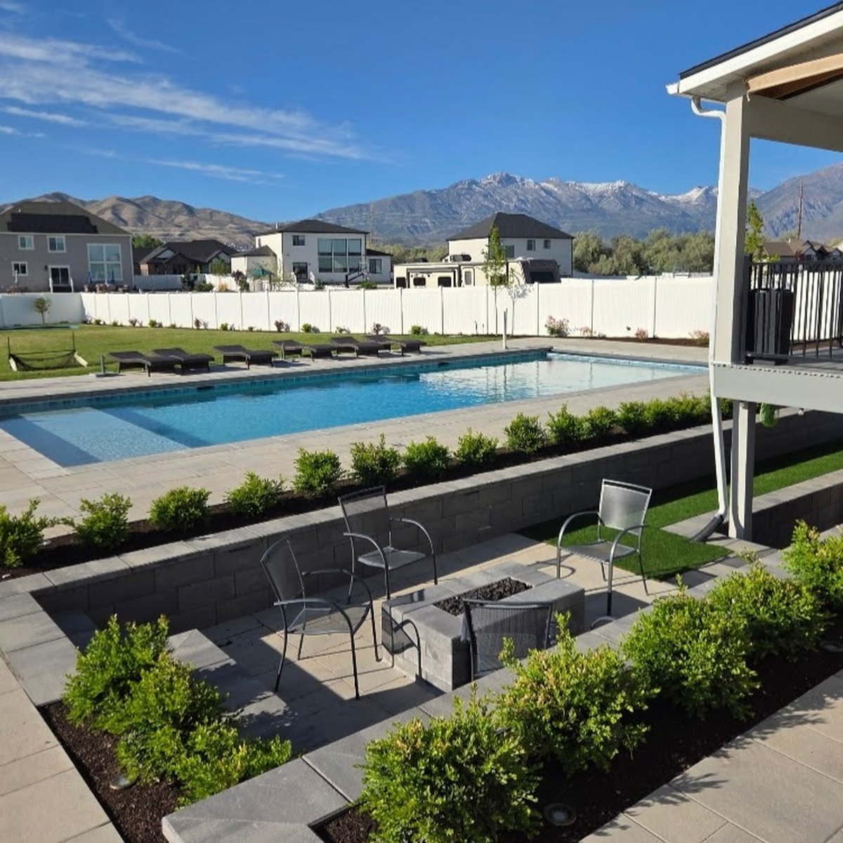 Backyard pool with stone decking